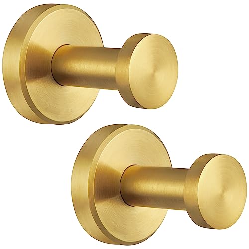 Angle Simple Bathroom Towel Hook Brushed Dark Gold, Coat Robe Hanger 2 Pack | SUS304 Stainless Steel, Bag Hat Clothes Towel Holder for Kitchen Laundry Garage, Screw Wall Mount - color: Brushed Dark Gold, size: 2 Pack