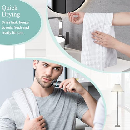 Microfiber Waffle Hand Towels, 2 Pieces, Soft, Absorbent, Fast Drying, Lint Free 430 GSM (White) - color: White