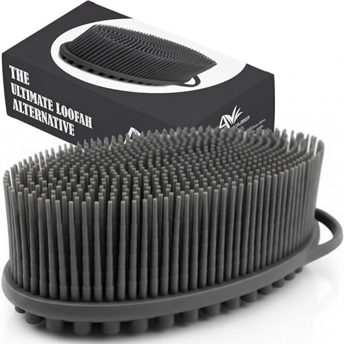 Avilana Premium Silicone Body Scrubber - Trusted Since 2017 - SGS Certified Food Grade Dual Sided Bath Brush, Quick-Dry Exfoliating Loofah Alternative, Massage Brush Sensitive Skin Women Men - color: Dark Gray, size: Massage