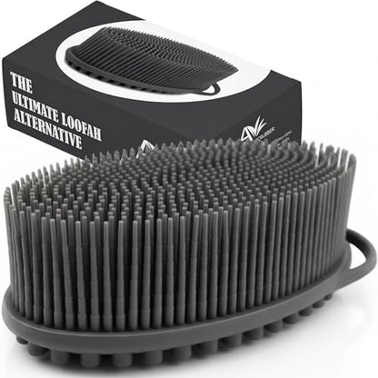 Avilana Premium Silicone Body Scrubber - Trusted Since 2017 - SGS Certified Food Grade Dual Sided Bath Brush, Quick-Dry Exfoliating Loofah Alternative, Massage Brush Sensitive Skin Women Men - color: Dark Gray, size: Massage