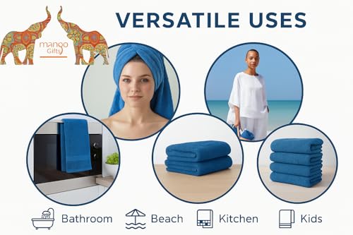 Mango Gifts 100% Cotton Hand Towels Set of 2, 16 x 28 Inch, Soft Combed Cotton, Highly Absorbent, Quick Dry, Sustainable Towels for Bathroom, Hotel, Spa, Dorm, Navy Blue - color: Navy Blue