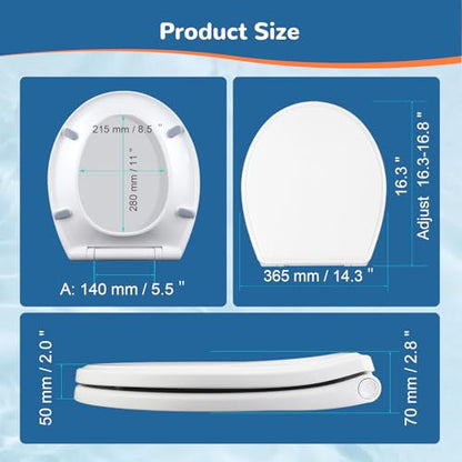 Universal Round Toilet Seat Soft Close Cover, 4 PCS Toilet Bolts, White | One-Click Quick-Release Toilet Seat Replacement with Bumpers, Compatible with TOTO, Gerber, Kohler, Never Loosen Slow Close - style: 16.5" Round with 2 Sets of Bolts
