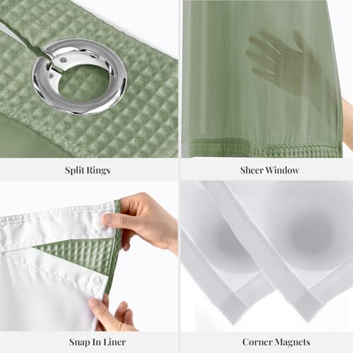 River Dream Cotton Blend Fabric Shower Curtain Set with Liner, Sage, 54x80 | Waffle Weave, No Hook Needed, with Snap in Replacement Liner, Top Sheer Window, Hotel Quality Fabric for Bathroom - color: Sage Green, size: 54"W x 80"L (Pack of 1)