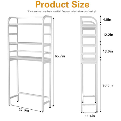 3-Tier Over-the-Toilet Storage Rack, Freestanding Bathroom Organizer | Space-Saving 3-Tier Design, Rust-Resistant Steel Frame, Fits Most Toilets, Easy Assembly (White) - color: White