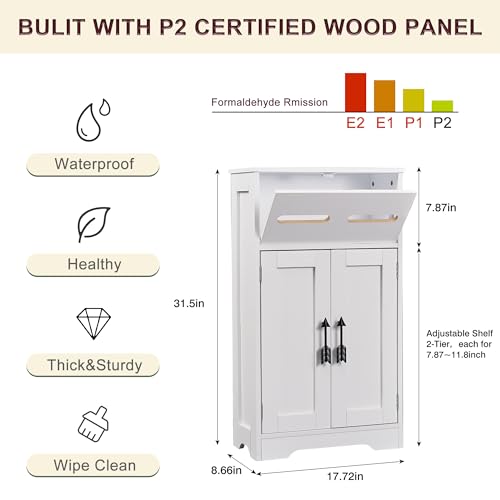 VECELO Bathroom Storage Cabinet, Freestanding Floor Organizer with Double Doors and Adjustable Shelf, Waterproof Wooden Cabinet for Bathroom, with Flip Drawer - size: With Flip Drawer