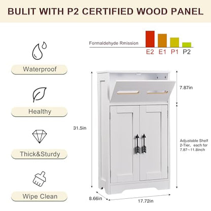 VECELO Bathroom Storage Cabinet, Freestanding Floor Organizer with Double Doors and Adjustable Shelf, Waterproof Wooden Cabinet for Bathroom, with Flip Drawer - size: With Flip Drawer