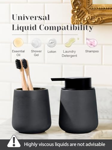 INGOFIN Ceramic Soap Dispenser for Kitchen and Bathroom - Refillable Liquid Hand and Dish Soap Pump Bottle, Modern Countertop Lotion Dispenser, 12oz, Matte Grey - color: Gray