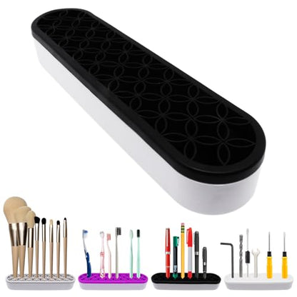 1Pcs Black Silicone Makeup Brush Holder Make Up Brush Holder Stand Makeup Brushes Storage for Painting Pen Brushes Nail Clippers Drill Pens Ruler Sewing Craft Tools - color: Black