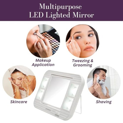 JERDON Lighted Makeup Mirror with 5X Magnification - White - J1015 | Two-Sided 6" x 6" Square Frame, Glare-Free Lighting