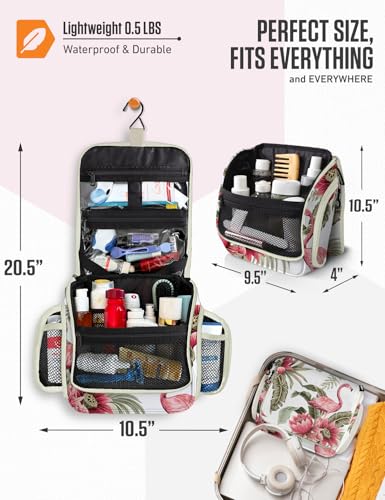 VENTURE 4TH Hanging Travel Toiletry Bag, 17 Compartments - Pink Flamingo | Hangs on rails, hooks or doors; stands upright too. Removable TSA pouch. Water-resistant 900D Nylon, reinforced stitching. - color: Pink Flamingo