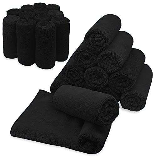 Blue Horizon Black Microfiber Cleaning Towels, 24-Pack Dual-Sided Ultra Soft Plush Washcloth, All Purpose Premium Microfiber Detailing Cleaning Cloths Shop Towels (16" x 16", Black) - color: Black