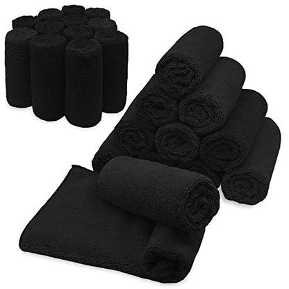 Blue Horizon Black Microfiber Cleaning Towels, 24-Pack Dual-Sided Ultra Soft Plush Washcloth, All Purpose Premium Microfiber Detailing Cleaning Cloths Shop Towels (16" x 16", Black) - color: Black