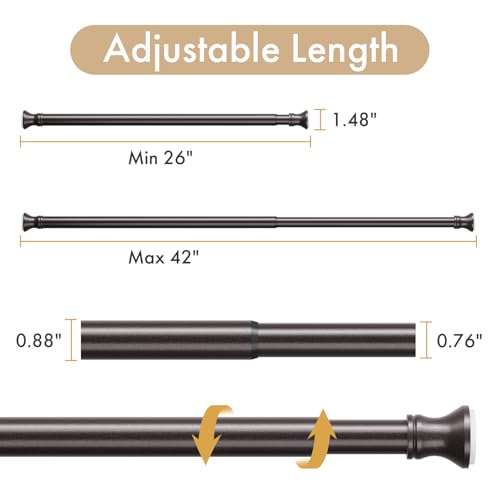 Amazer Spring Tension Shower Curtain Rod, 26-42 Inches Rust-Resistance Tension Curtain Rod Bathroom Rod, Adjustable Shower Curtain Rod No Drill, Bronze - color: Bronze, size: 26-42 Inches