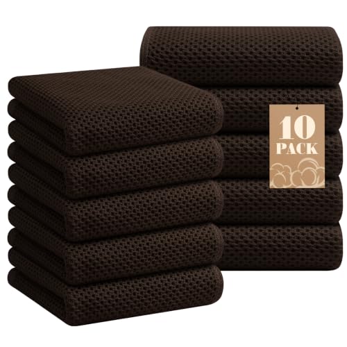Homaxy 100% Cotton Waffle Weave Kitchen Towels, 10-Pack, Dark Brown | Ultra Soft Absorbent Dish Towels, Quick Drying Cleaning Towels, 13 x 28 Inches - color: Dark Brown, size: 13 x 28 - 10 Pack
