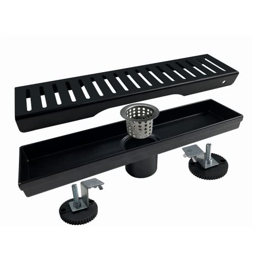 12 Inch Black Linear Shower Drain with Removable Capsule Pattern Cover Grate Accessories and SUS304 Stainless Steel CUPC Certificate (12 inch)… - size: 12inch