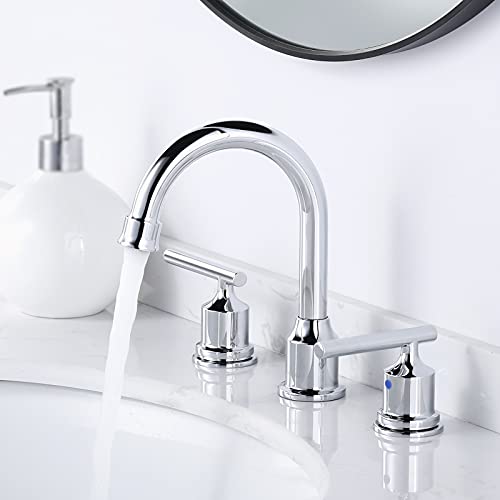 WOWOW Chrome Bathroom Faucet Widespread Bathroom Sink Faucet 3 Hole Vanity Faucet 8 Inch Brass Basin Faucet 2 Handle Tall Bathroom Tap with Drain and Hoses - color: Chrome, size: Widespread