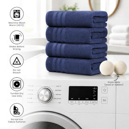 Bath Towels Set of 4 Extra Large Towels Set, 30x60 in, 100% Uzbek Cotton 600 GSM, Oeko-TEX, Larger & Lighter Weight, Quicker to Dry, Super Soft and Absorbent, Perfect for Bathroom – Navy - color: Navy