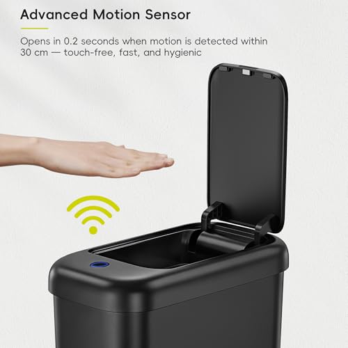 EKO Morandi Slim Automatic Bathroom Trash Can with Lid, 2.6 Gallon Touchless Garbage Can, Waterproof Motion Sensor Trash Bin for Bathroom, Office, Black - size: Morandi 10L- Midnight Black