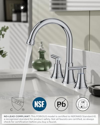 FORIOUS 8 in Widespread Chrome Bathroom Faucet 3 Hole, Chrome Faucet Vanity | 8 Inch Widespread Bathroom Faucet 3 hole Vanity and 4 Inch Bathroom Faucet Centerset 2 Hole for B2B Commercial, Spare Aerator - color: Chrome, style: Modern