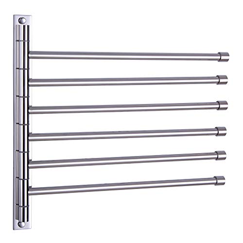 Towel Holder Swing Out Towel Bar Stainless Steel Bathroom Hand Towel Rack 6-Bar Folding Arm Swivel Hanger Wall Mount Polished Finish - color: Polished
