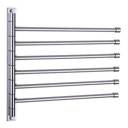 Towel Holder Swing Out Towel Bar Stainless Steel Bathroom Hand Towel Rack 6-Bar Folding Arm Swivel Hanger Wall Mount Polished Finish - color: Polished