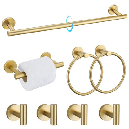 TQKAG 8-Pieces Bathroom Hardware Set Brushed Gold SUS304 Stainless Steel Bath Towel Bar Set 23.6 Inch Round Bathroom Accessories Kit Wall Mounted - color: Brushed Gold, size: 8-Pieces Set