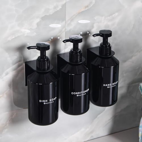 3-Chamber Shampoo & Conditioner Dispenser - Wall-Mounted Soap Dispenser Plastic Bottles with 4CC Pumps, No Drill Installation, Refillable for Bathroom, RV, Commercial Use Black - color: Black