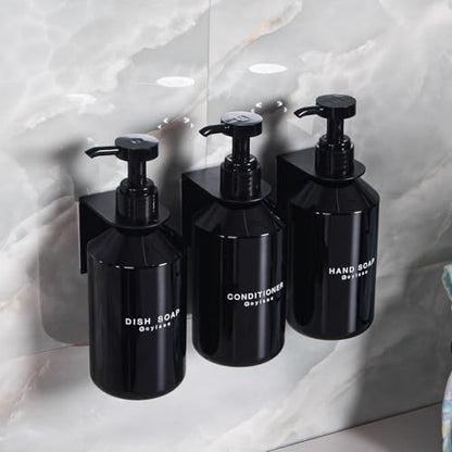 3-Chamber Shampoo & Conditioner Dispenser - Wall-Mounted Soap Dispenser Plastic Bottles with 4CC Pumps, No Drill Installation, Refillable for Bathroom, RV, Commercial Use Black - color: Black