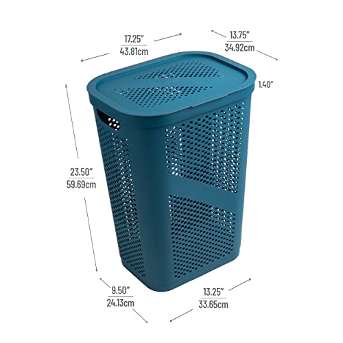 Mind Reader 60L Slim Laundry Hamper, Clothes Basket, Lid, Ventilated, Plastic, Set of 2, Blue - color: Blue, size: 2-Pack