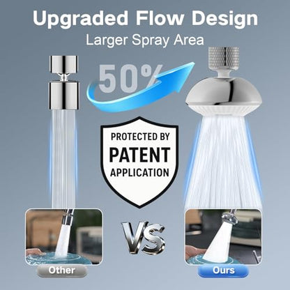 Kitchen Faucet Sprayer Attachment, Anti-Splash 3-Mode Swivel Faucet Extender with Wide Spray Area, 360° Rotating Faucet Aerator, Faucet Head Replacement for Kitchen, 55/64'' Female Thread - color: Silver