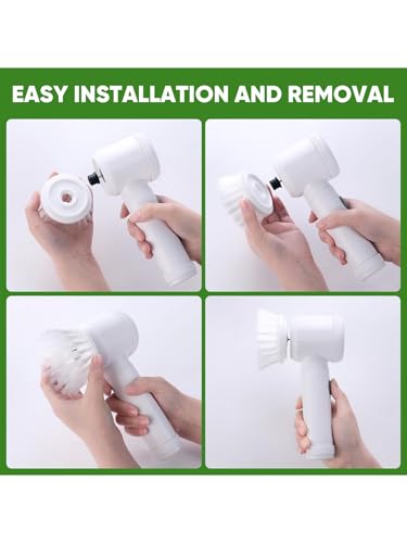 Electric Cordless Spin Cleaning Scrubber, Powerful Handheld Shower Cleaner with 6 Interchangeable Brush Heads, Multi-Surface Cleaner for Bathroom Tub Tile Grout Kitchen Sink Window Floor Car, Gray