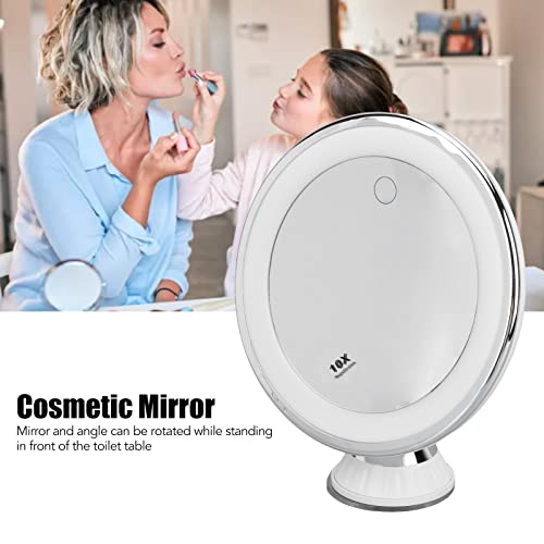 10X Magnifying Makeup Mirror with Lights, Rechargeable Powerful Locking Suction Cup Bathroom Shower 360 Degree Rotation Portable Cosmetic Intelligent Switch for Home Travel Lighted Vanity Tabletop