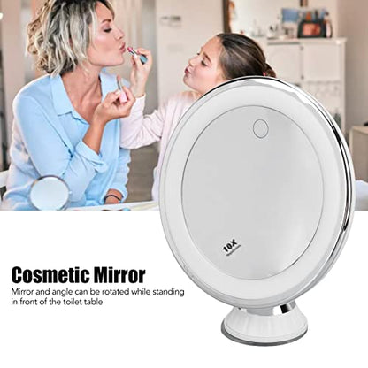 10X Magnifying Makeup Mirror with Lights, Rechargeable Powerful Locking Suction Cup Bathroom Shower 360 Degree Rotation Portable Cosmetic Intelligent Switch for Home Travel Lighted Vanity Tabletop