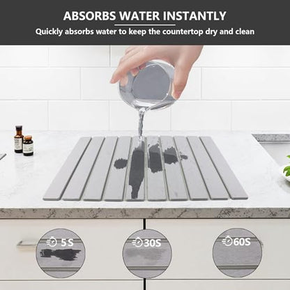 Large Stone Diatomaceous Dish Drying Mat/Rack, 24"×16", Light Gray | Collapsible Water Absorbing & Super Heat Resistant Diatomaceous Dish Drying Rack for Kitchen Counte, 5 Colors Available