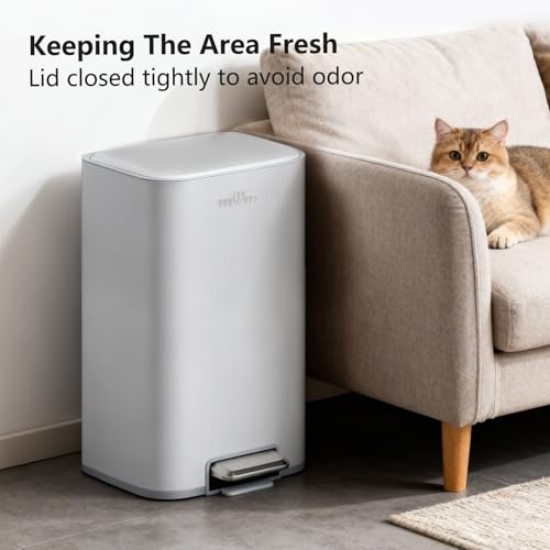 mVm 8 Gal Kitchen Trash Can, Tall Step Trash Can with Lid, Smooth Edge Garbage Bin for Home Office (Cement) - color: Cement, size: 8Gal