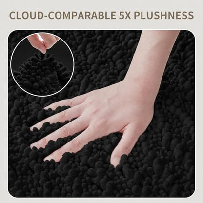 Toilet Rugs U-Shaped Mat 24x24, Contour Bathroom Mat - Ultra Soft & Absorbent Chenille, Quick-Dry, Machine Washable with Non Slip Barrier Backing, Black - color: Black, size: 24" X 24"(Toilet Rug)