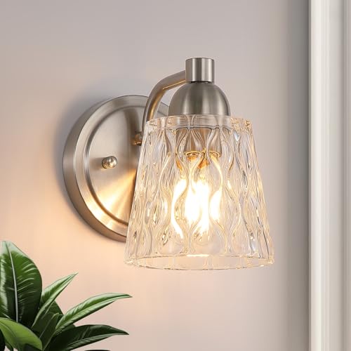 Mecgirn Stainless Steel Bathroom Vanity Light Over Mirror, 1 Light Brushed Nickel Bathroom Light Fixtures with Textured Glass Shades, Modern Vanity Lighting Wall Mount - color: Brushed Nickel, size: 1 Light