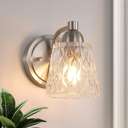 Mecgirn Stainless Steel Bathroom Vanity Light Over Mirror, 1 Light Brushed Nickel Bathroom Light Fixtures with Textured Glass Shades, Modern Vanity Lighting Wall Mount - color: Brushed Nickel, size: 1 Light