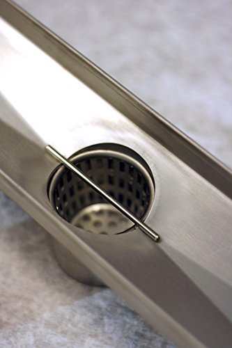 ZA Linear Shower Drain (24 inch Brick Pattern) - Stainless Steel, with Hair Strainer, Leveling Feet, Drain Adapter and Grate Hook - size: 24 inch