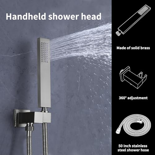 Shower Faucet Set Ceiling 20x14 inch LED Shower Head, Temperature Display Thermostatic Shower Valve, and Two 8-inch Wall Mounted Shower Heads Handheld Combination (Brushed Nickel) - color: Brushed Nickel