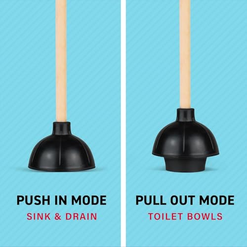 SteadMax 2 Heavy Duty Toilet Plungers, Double Thrust Rubber Cup Wood Handle - size: 2 Pack