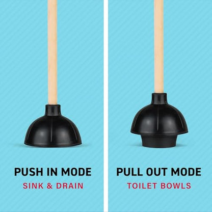 SteadMax 2 Heavy Duty Toilet Plungers, Double Thrust Rubber Cup Wood Handle - size: 2 Pack