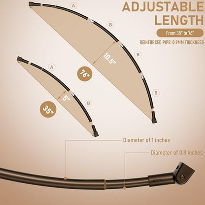 Curved Shower Curtain Rod, Need to Drill, 35-76 inches Adjustable Curved Shower Rod Rustproof Shower Rod Round Shower Curtain Rod for Bathroom, Bathtub, Stall, Stainless Steel, Bronze - color: bronze
