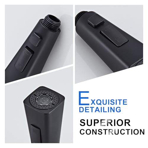 Square Kitchen Faucet Head Replacement Part, G1/2 (13/16" Male Thread) Pull Down Pull Out Sink Sprayer Nozzle, 3-Mode Stream Spray Pause Commercial Utility Tap Spout Only,Matte Black - color: Dual Button Spray Head - Matte Black