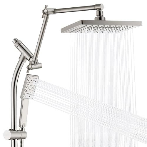 BRIGHT SHOWERS Rain Shower Heads System, Rainfall Shower Head with Handheld Spray Combo Includes Solid Brass Slide Bar, Height Adjustable Holder, Shower Extension Arm and 60" Long Hose, Brushed Nickel - color: Brushed Nickel