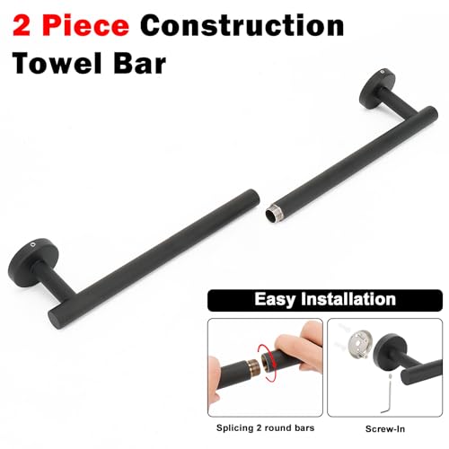 NearMoon Bath Towel Bar, Thicken Stainless Steel Shower Towel Rack Holder Wall Mounted for Bathroom, 24-lnch Overall Length-21-lnch Usable Hanging Space (1 Pack, Matte Black) - color: Matte Black, size: 24 Inch