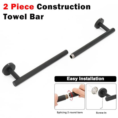 NearMoon Bath Towel Bar, Thicken Stainless Steel Shower Towel Rack Holder Wall Mounted for Bathroom, 24-lnch Overall Length-21-lnch Usable Hanging Space (1 Pack, Matte Black) - color: Matte Black, size: 24 Inch