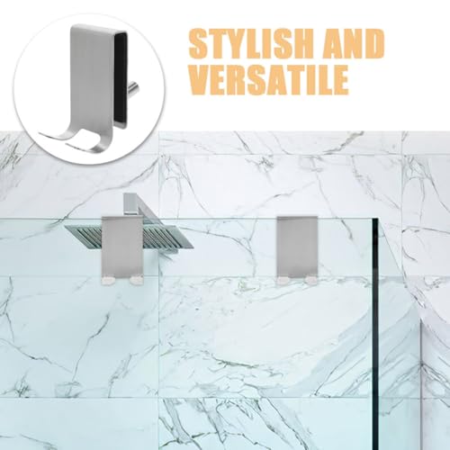 INOOMP Door 304 Stainless Steel Double Hook for Glass Shower Door, Heavy Duty Bathroom Towel and Robe Holder, Rust-Resistant Wall Mount Hooks, 2pcs