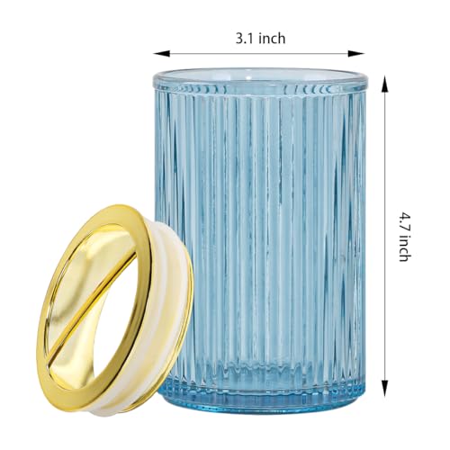 Toothbrush Holders for Bathrooms, 2pcs Blue Glass Toothbrush Holder, Bathroom Toothbrush Cup and Toothpaste Holder with Gold Divider, Tooth Brush and Toothpaste Organizer for Countertop - color: Blue Gold