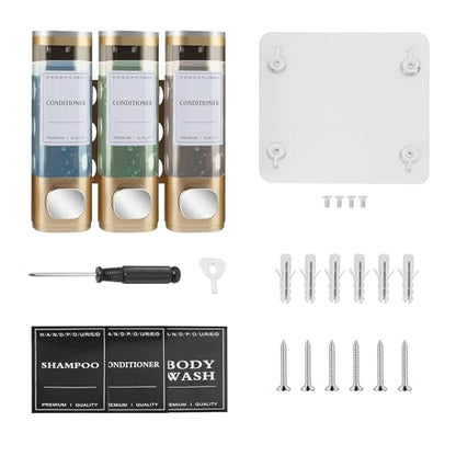 Shampoo and Conditioner Dispenser, 3 Chamber 300ml, Wall Mounted, Gold | Shower Soap Dispenser, Refillable Hand Soap Dispensers, Body Wash Dispenser for Bathroom, Kitchen, Hotel, Home - color: Gold, size: 3 Chamber